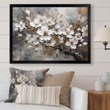 White Grey Cherry Blossum Harmony I - Floral Canvas Wall Art