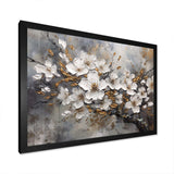 White Grey Cherry Blossum Harmony I - Floral Canvas Wall Art