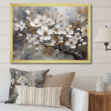 White Grey Cherry Blossum Harmony I - Floral Canvas Wall Art