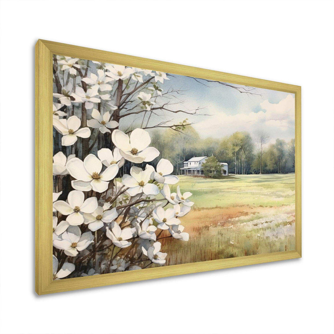 White Grey Dogwood At The Farm I - Floral Canvas Wall Art