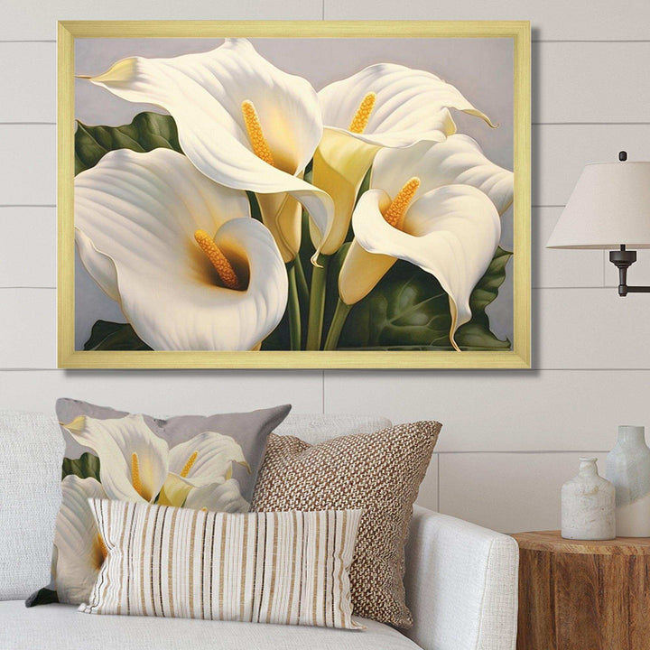White Green Lily Serenade - Floral Canvas Wall Art