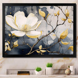 Yellow Grey Magnolias Nature Elegance III - Floral Canvas Wall Art