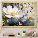 Yellow Grey Magnolias Nature Elegance III - Floral Canvas Wall Art