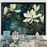 Green White Magnolias Landscape - Floral Canvas Wall Art