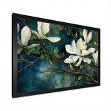 Green White Magnolias Landscape - Floral Canvas Wall Art