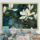 Green White Magnolias Landscape - Floral Canvas Wall Art