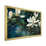 Green White Magnolias Landscape - Floral Canvas Wall Art