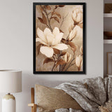 White Brown Magnolias Nature Serenity - Floral Canvas Wall Art