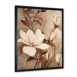 White Brown Magnolias Nature Serenity - Floral Canvas Wall Art