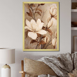 White Brown Magnolias Nature Serenity - Floral Canvas Wall Art