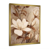 White Brown Magnolias Nature Serenity - Floral Canvas Wall Art