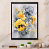 Yellow and Grey Minimalism Pansies - Floral Canvas Wall Art