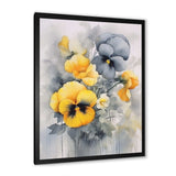 Yellow and Grey Minimalism Pansies - Floral Canvas Wall Art