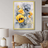 Yellow and Grey Minimalism Pansies - Floral Canvas Wall Art