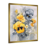 Yellow and Grey Minimalism Pansies - Floral Canvas Wall Art