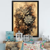 Grey Brown Succulent Resilience - Floral Canvas Wall Art