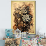 Grey Brown Succulent Resilience - Floral Canvas Wall Art