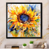 Yellow Blue Golden Cheerful Sunflowers - Floral Canvas Wall Art