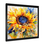 Yellow Blue Golden Cheerful Sunflowers - Floral Canvas Wall Art