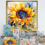 Yellow Blue Golden Cheerful Sunflowers - Floral Canvas Wall Art