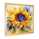 Yellow Blue Golden Cheerful Sunflowers - Floral Canvas Wall Art