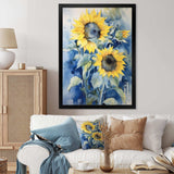 Yellow Blue Sunflower Golden - Floral Canvas Wall Art