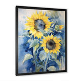 Yellow Blue Sunflower Golden - Floral Canvas Wall Art