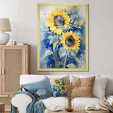 Yellow Blue Sunflower Golden - Floral Canvas Wall Art