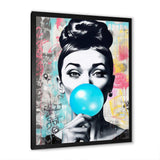 Audrey Hepburn Blue Bubble Gum - People Canvas Wall Art