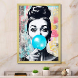 Audrey Hepburn Blue Bubble Gum - People Canvas Wall Art