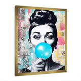 Audrey Hepburn Blue Bubble Gum - People Canvas Wall Art