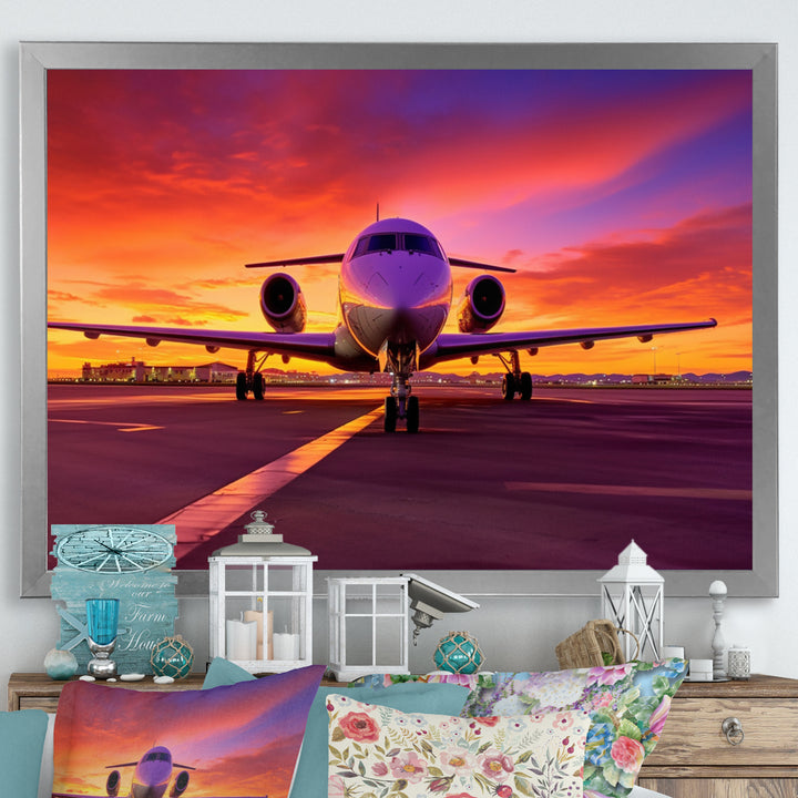 Airplane At Sunset I - Plane Canvas Wall Art