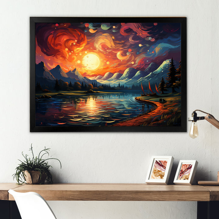 Planets Sunset On Mountain I - Hot Air Balloon Canvas Wall Art