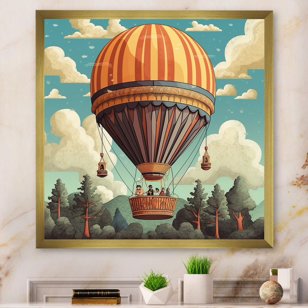 Vintage Hot Air Ballon Landscape I - Hot Air Balloon Canvas Wall Art