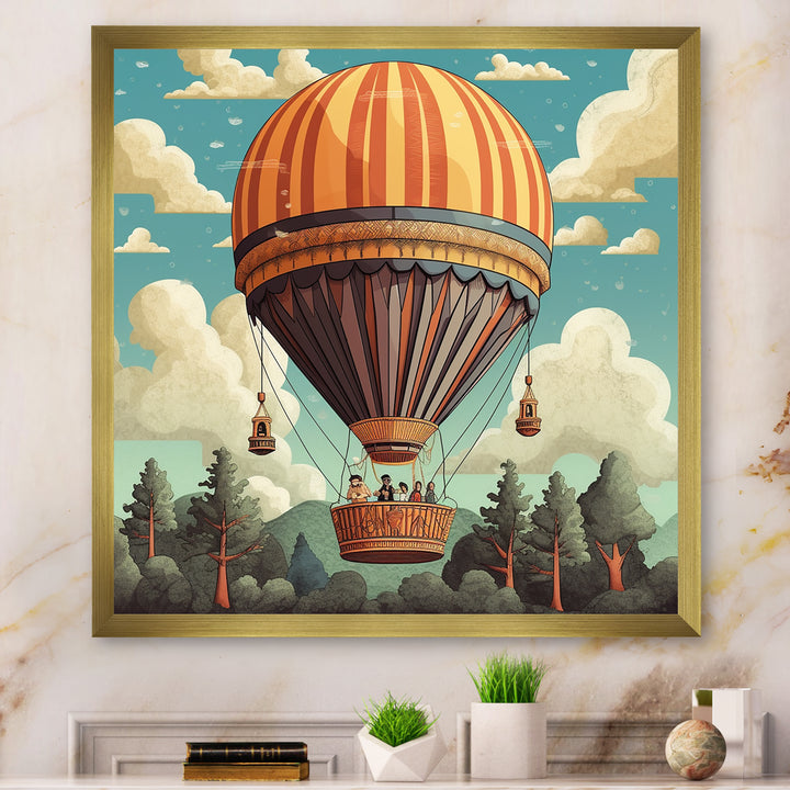 Vintage Hot Air Ballon Landscape I - Hot Air Balloon Canvas Wall Art