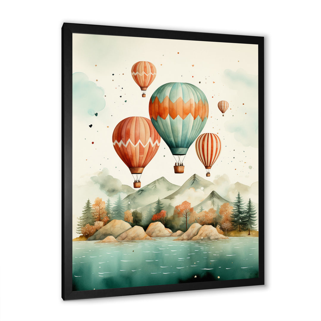 Flying Over The Ocean In Hot Air Ballon - Hot Air Balloon Canvas Wall Art