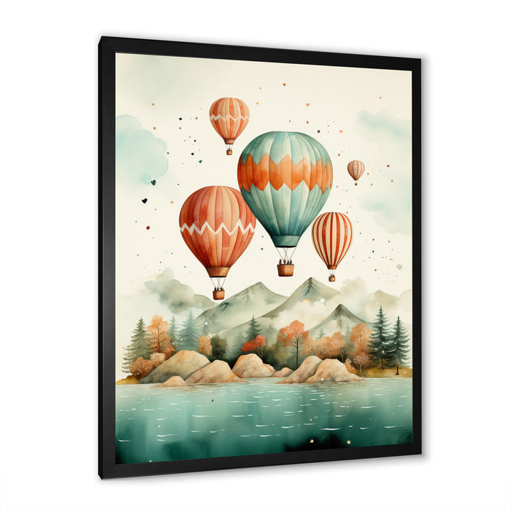 Flying Over The Ocean In Hot Air Ballon - Hot Air Balloon Canvas Wall Art
