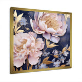 Pink Retro Peonies On Blue - Floral Canvas Wall Art