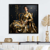 Glamorous Sparkling Gold African American Woman Portrait - Abstract Canvas Wall Art