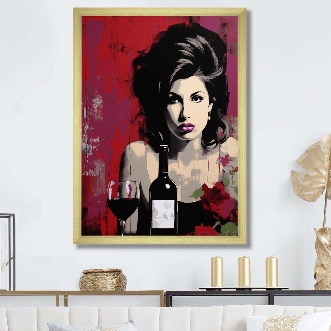 Popart Portrait Winehouse In Wine I - Abstract Canvas Wall Art