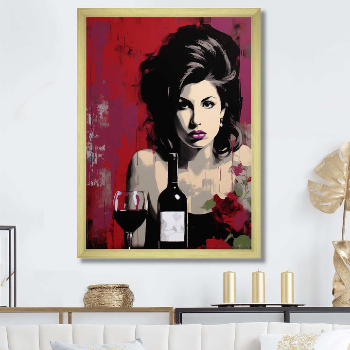 Popart Portrait Winehouse In Wine I - Abstract Canvas Wall Art