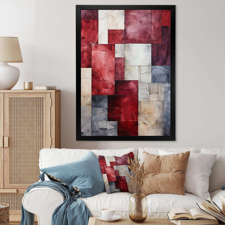 Maroon Mosaics Abstract Shapes - Abstract Canvas Wall Art