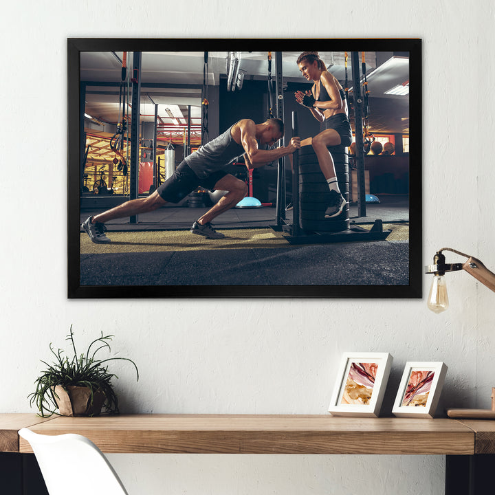 Couple Training - Aerobic &amp; Bodybuilding Canvas Wall Art