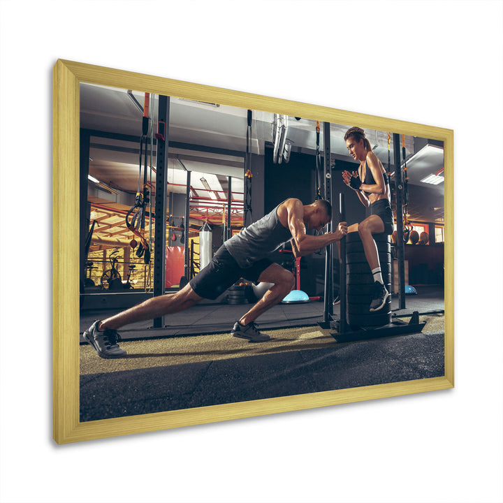 Couple Training - Aerobic &amp; Bodybuilding Canvas Wall Art