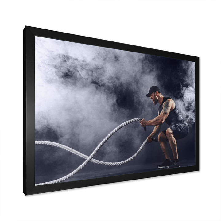 Tattooed Bearded Male Exercising - Aerobic &amp; Bodybuilding Canvas Wall Art