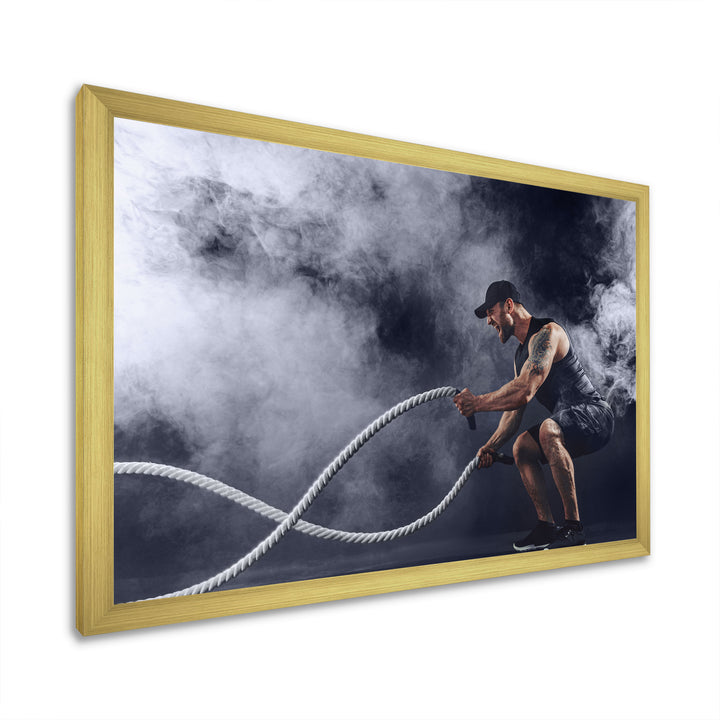 Tattooed Bearded Male Exercising - Aerobic &amp; Bodybuilding Canvas Wall Art