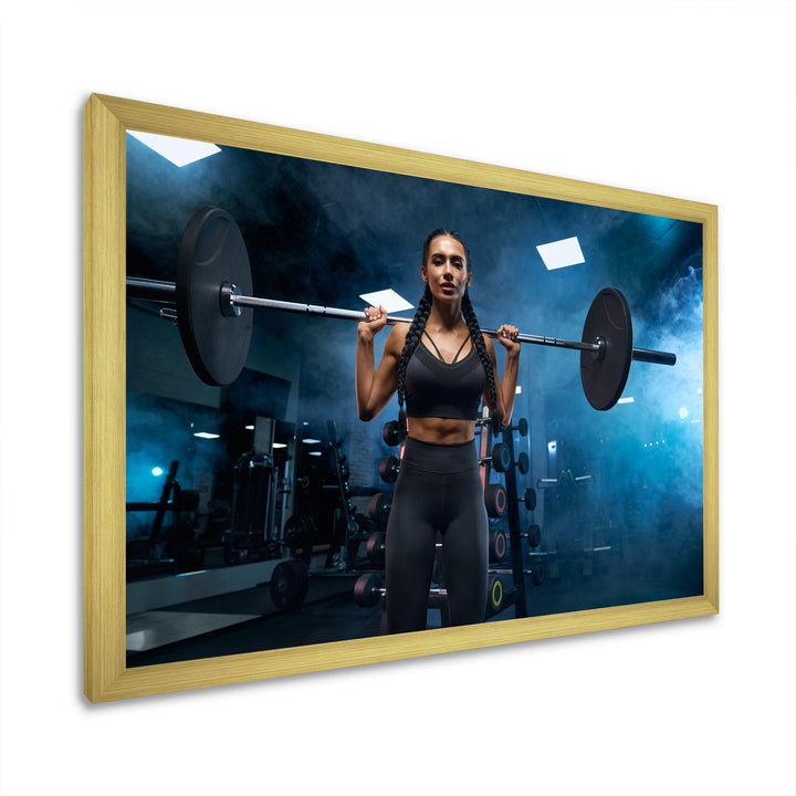 Woman Holding Barbell On Shoulders - Aerobic &amp; Bodybuilding Canvas Wall Art