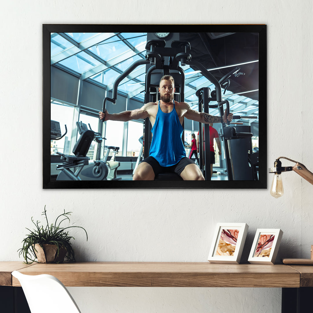 Caucasian Doing Strength Exercises - Aerobic &amp; Bodybuilding Canvas Wall Art