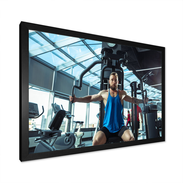 Caucasian Doing Strength Exercises - Aerobic &amp; Bodybuilding Canvas Wall Art
