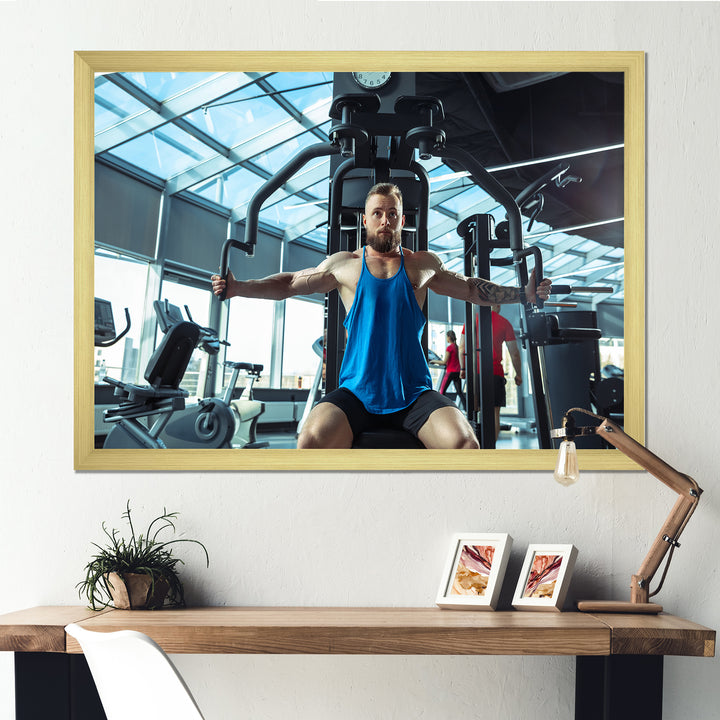 Caucasian Doing Strength Exercises - Aerobic &amp; Bodybuilding Canvas Wall Art
